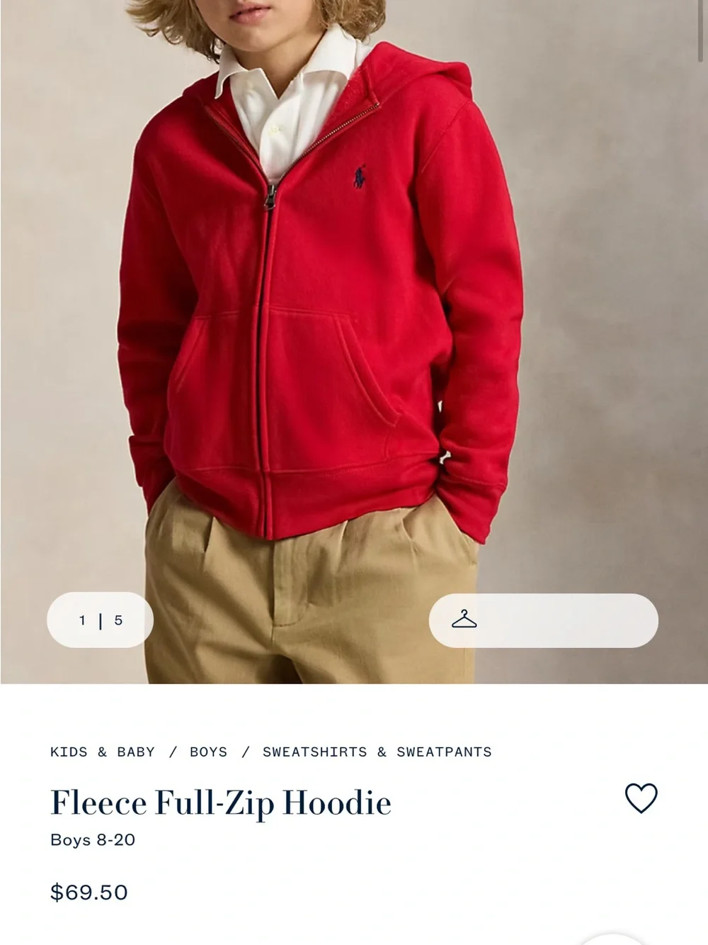 Polo by Ralph Lauren Bright Red Fleece Zip Hoodie